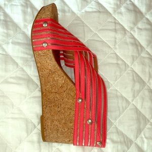 Lucky Brand coral wedges with cork heel
